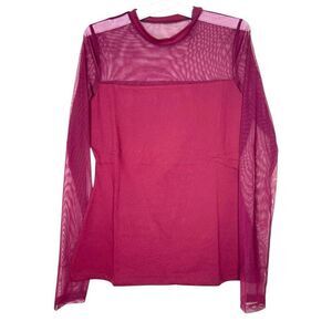 NEW Susana Monaco Crew Neck Mesh Long Sleeve Top in Oxblood Medium